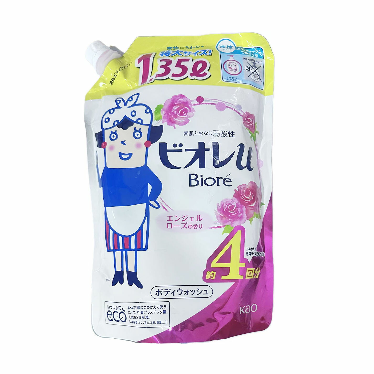 【訳あり】ビオレu 【大容量】ボディウォッシュ エンジェルローズの香り つめかえ 詰替え用 1.35リットル (x 1)
