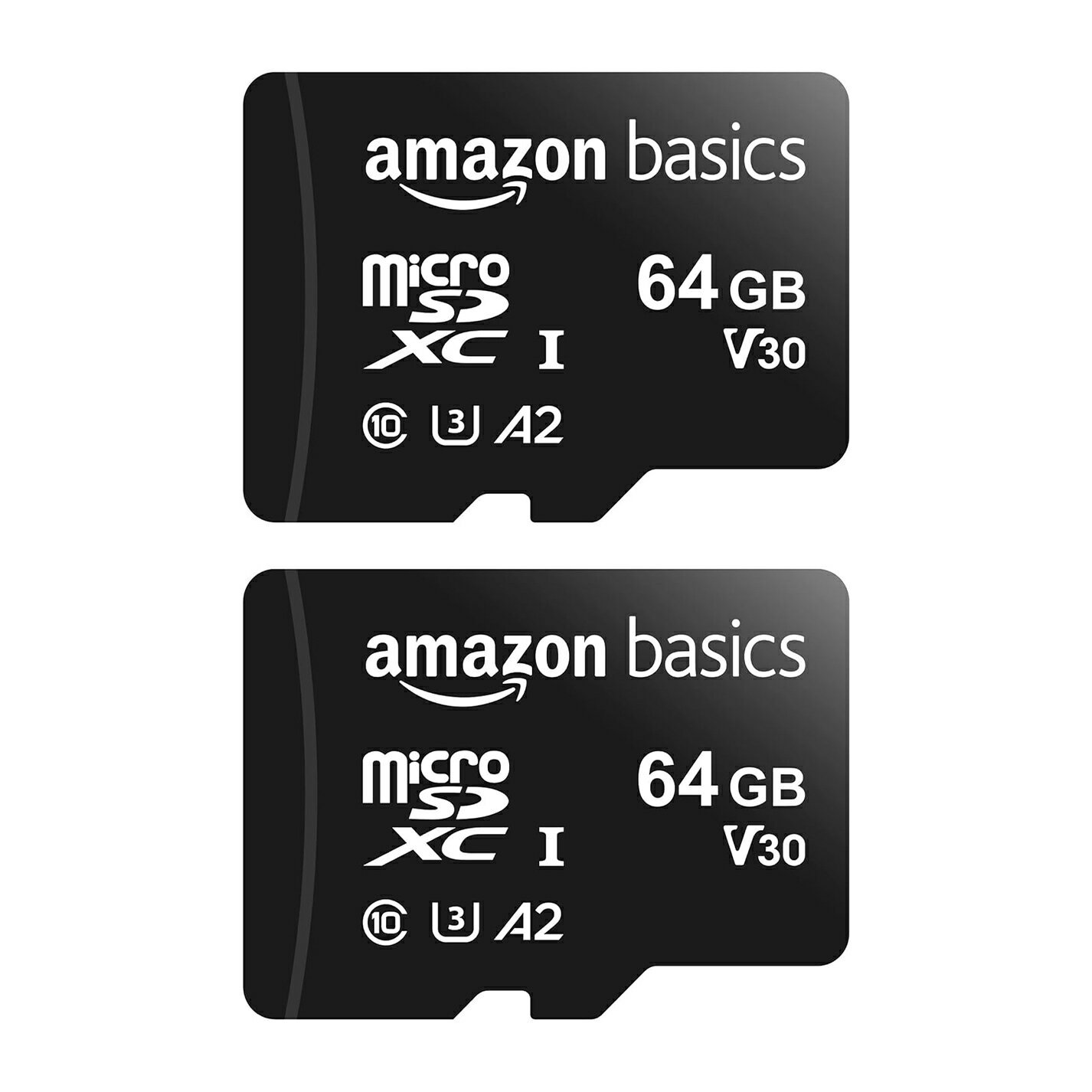 Amazonベーシック microSDXCメモリーカード 64GB (2個セット) フルサイズアダプター付き A2 U3 読み込み速度最大100MB/秒 ブラック