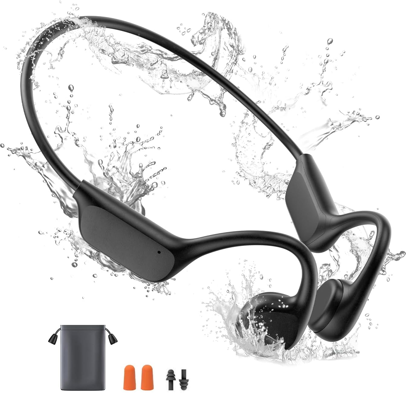 yawlown Bone Conduction Earphones IP68 Waterproof Bluetooth 5.4 Built-in 32GB Memory (8000 Songs) For Swimming Wireless Headphones with Mic 10H Playback/Talk Comfortable Fit Supports Swim Cap, Goggles, Running, Cycling