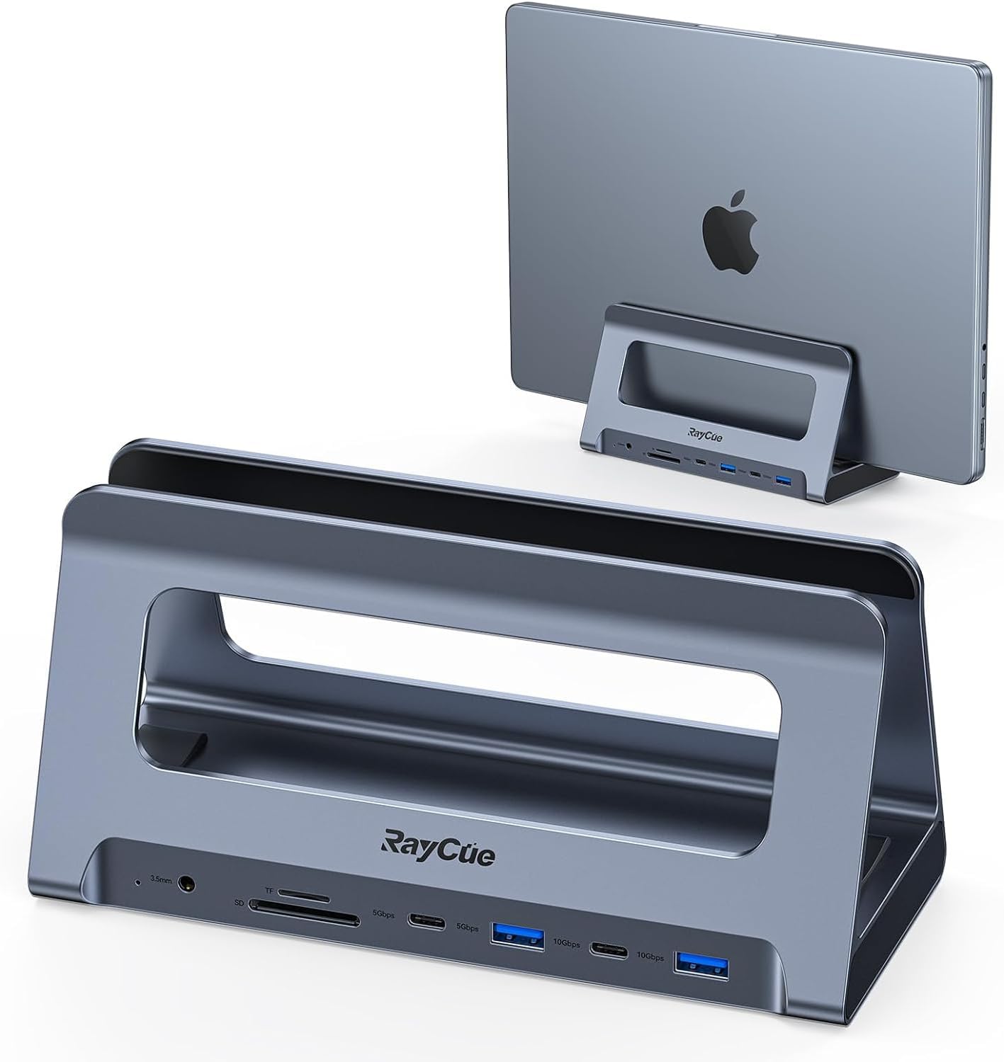RayCue USB-C Dual Monitor Docking Station for MacBook Pro/Air (HDMI, USB 3.0, PD3.0, RJ45, SD/TF, Audio, Stand)