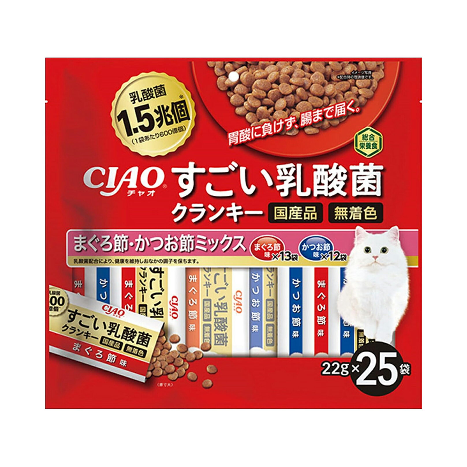 乐天商城 - 【訳あり】チャオ (CIAO) すごい乳酸菌 クランキー まぐろ節・かつお節ミックス 22g×25