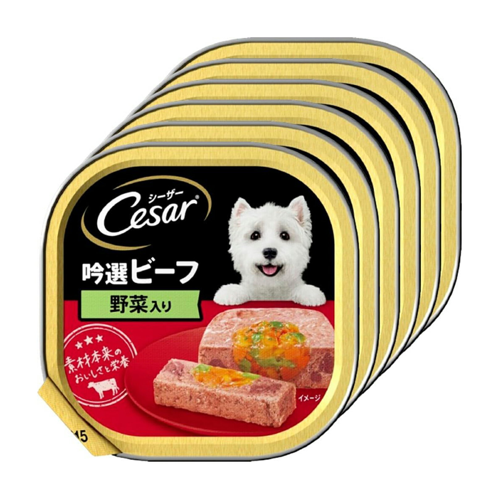 【訳あり】シーザー 成犬用 吟選ビーフ 野菜入り 100g×6個