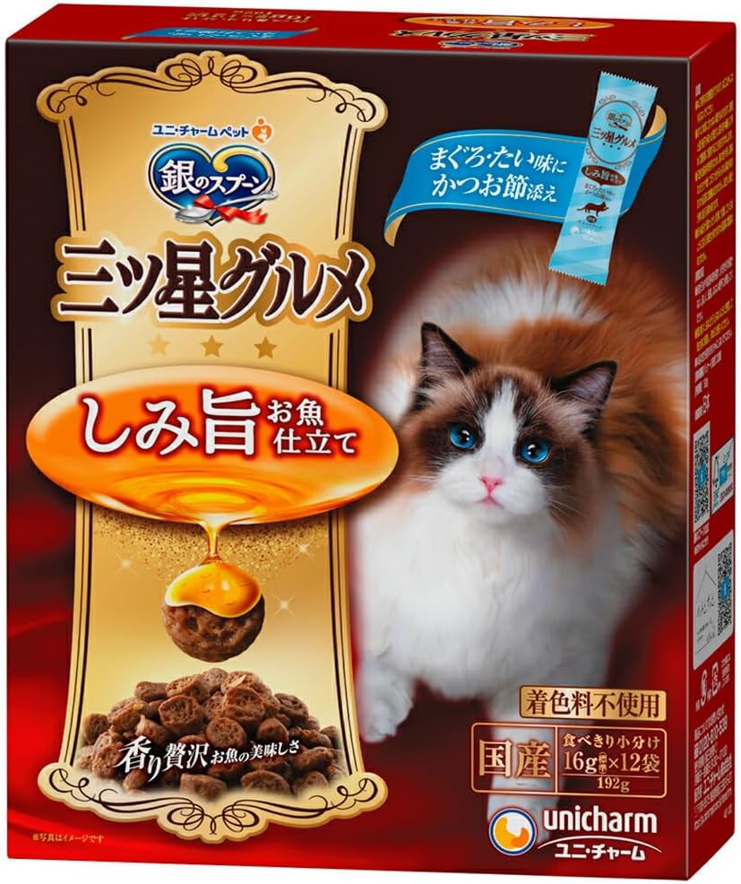 【瑕疵品】银勺 三星美食 干粮 浓郁鱼味 鲔鱼鲷鱼配柴鱼片 192g (16g x 12包)
