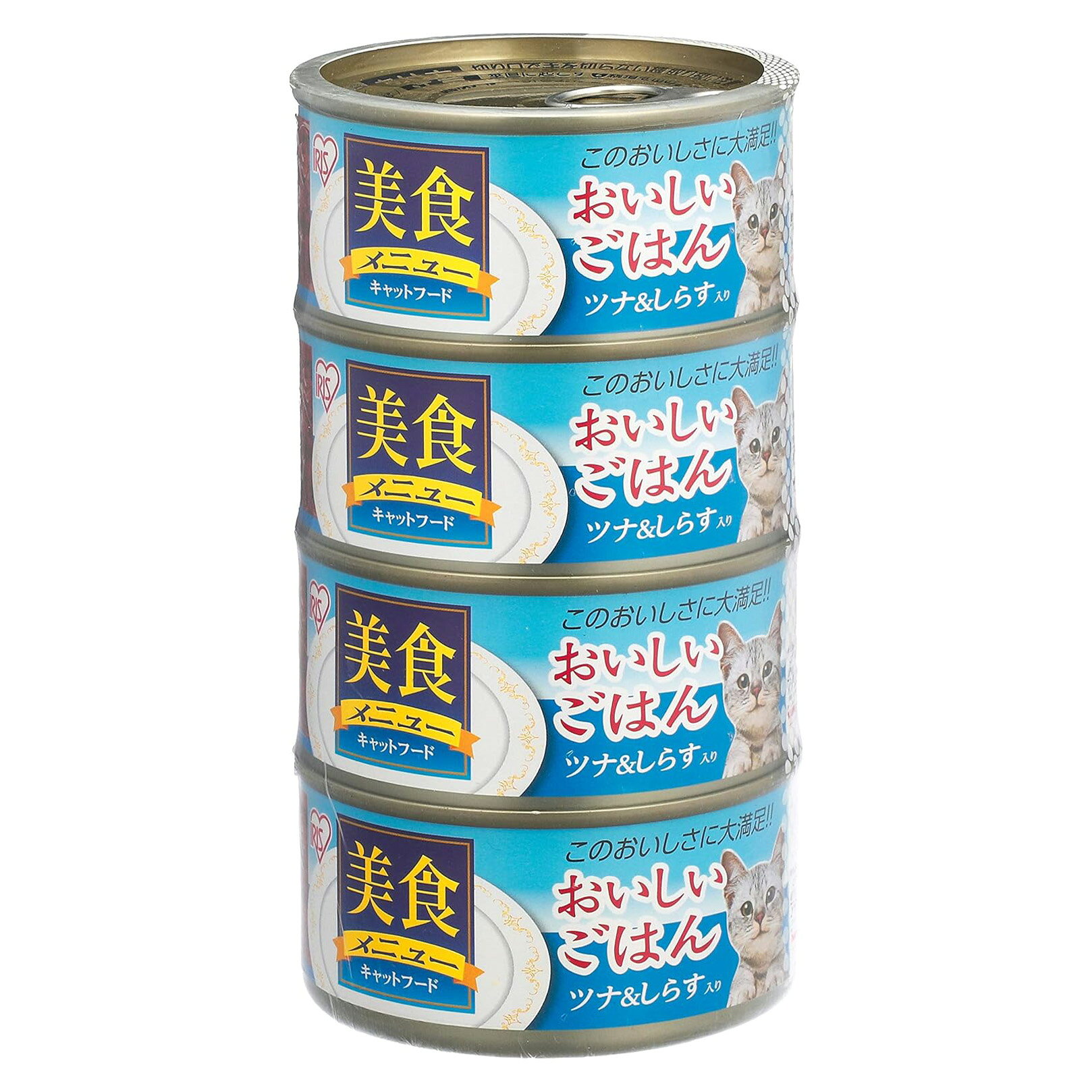 【訳あり】アイリスオーヤマ 美食メニュー キャットフード おいしいごはんツナ&しらす入り 猫用 CBR-170F 170g×4賞味期限 2027.05