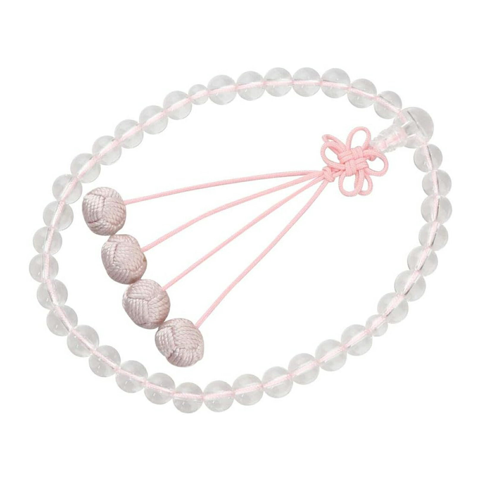 数珠 女性用 略式 京念珠 全宗派対応 本水晶 7mm 利久梵天 華結び 薄桜