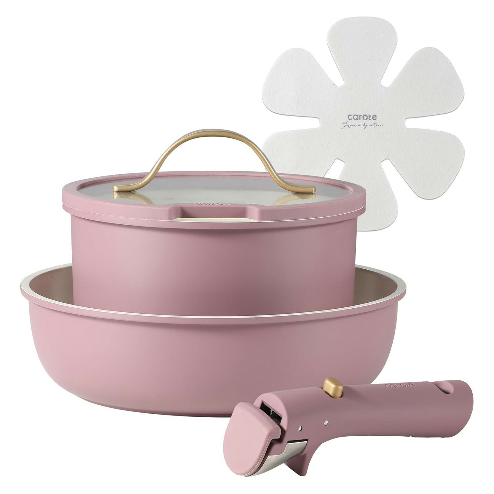 【訳あり】CAROTE カローテ フライパン セット5点 鍋セット IH・ガス火対応 紫 パープル 一 プチ贅沢 Gold Luxeシリーズ