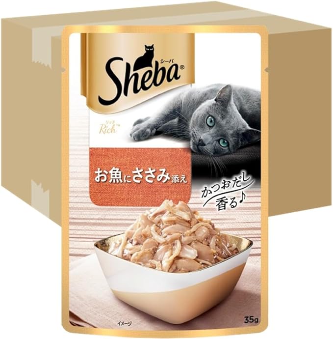【訳あり】シーバ (Sheba) キャットフード リッチ ごちそうフレーク お魚にささみ添え 35g×96個 (ケース販売)