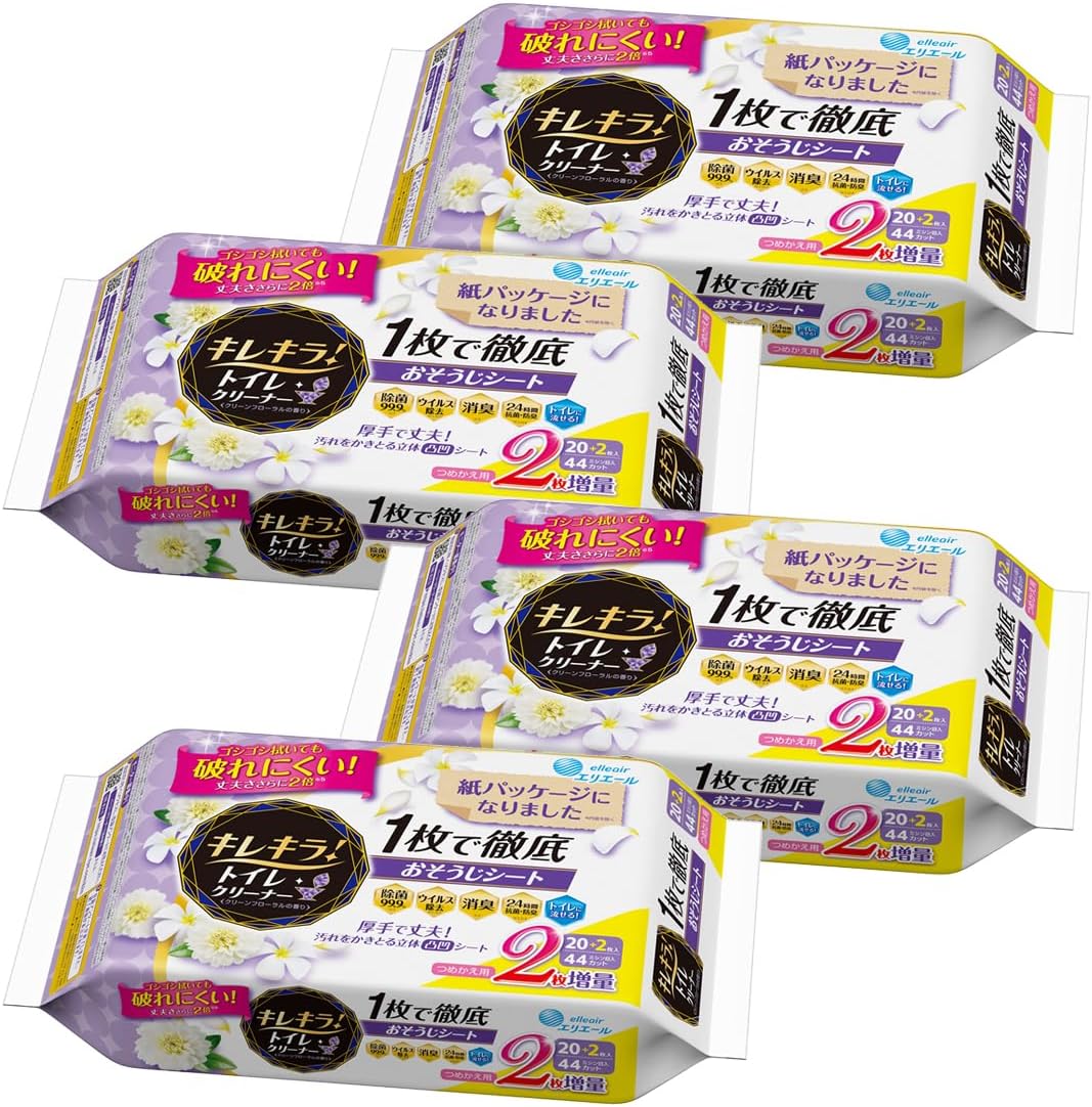 Rakuten - エリエール キレキラ ! トイレクリーナー つめかえ用 クリーンフローラルの香り 88枚(22枚×4個) 1枚で徹底おそうじシート
