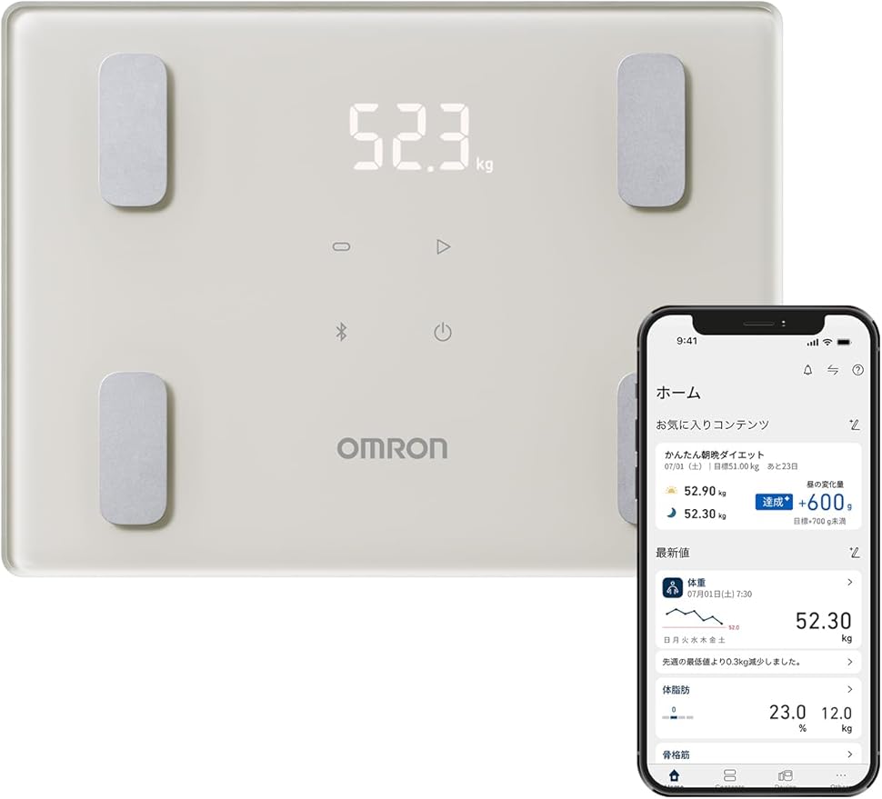 オムロン 体重 体組成計 カラダスキャン モカベージュ KRD-403T-BG スマホ連動 データ自動転送 自動認識 乗るだけで測定開始 A4サイズのコンパクト設計 体脂肪率 BMI 骨格筋率 4975479419225 B0D7W3K735VT