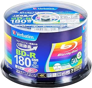 Verbatim バーベイタム 1回録画用 ブルーレイディスク BD-R 25GB 50枚+3枚増量パック インクジェットプリンタ対応 ホワイト 片面1層 1-6倍速 4991348088415 b0872mxwqj ホワイト 地デジ 180分 / BSデジタル130分 / BS/CS 4K 90分 22mm-118mm(ワイド) 180 Minutes