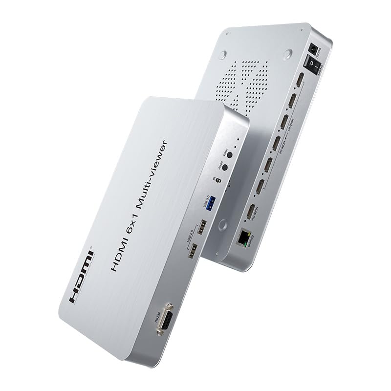HDMI 6x1 Screen Splitter Multiviewer, Quad Screen Division, Seamless Switching, Touch Screen, RS232 Control