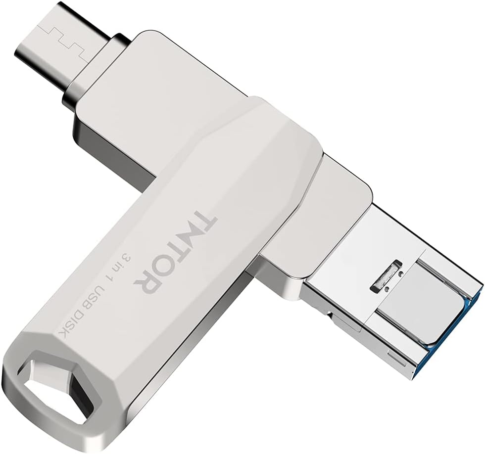 Flash Memory - TNTOR usbメモリ 32GB 3in1スマホusb フラッシュドライブ IOS/Android/PC対応 フラッシュメモリー 高速データ伝送 容量不足解消 両面挿し スマホメモリー 防塵 耐衝撃 360度回転式 収納ケース付属 X000YKF1TL