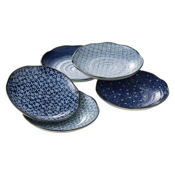 同梱不可52635　今様古染　菊型8号皿揃