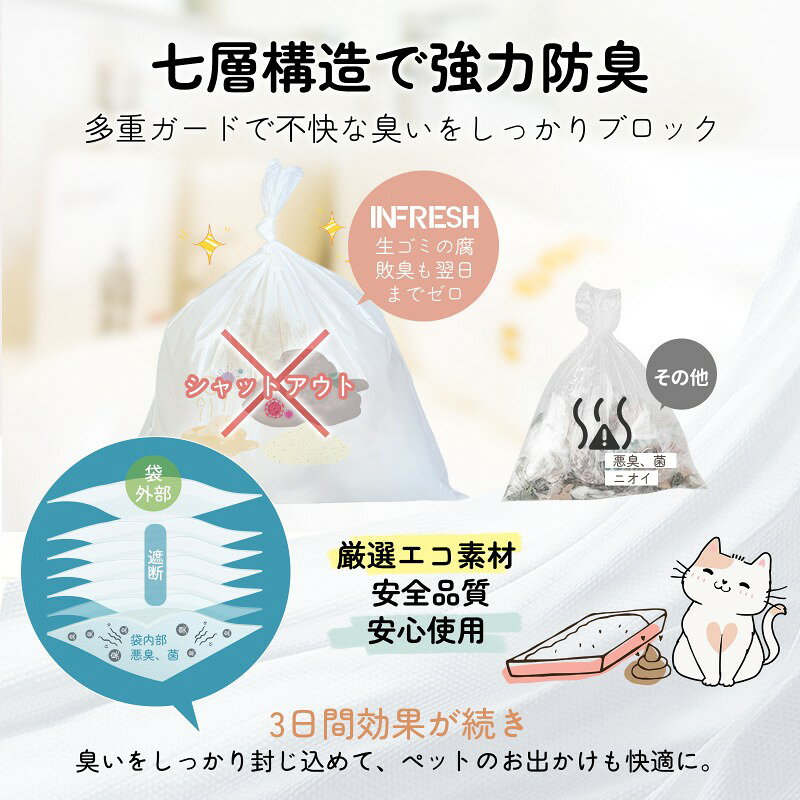 INFRESH 楽天市場店の【INFRESH公式】【 臭いを閉じ込めてお部屋いつでも清潔 Sサイズ / 300枚入り 】うんち 猫 臭わない袋 トイレ S うんちが臭わない袋 Sサイズ 犬用 猫 うんち処理袋 犬 うんち袋 臭わない エチケット袋 ペット 犬 マナー袋 ペット 消臭袋 防臭袋 トイレ お散歩 破れにくい｜アングル3