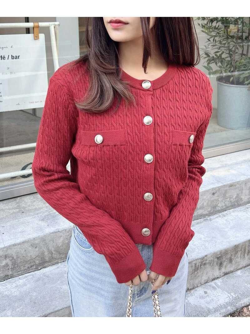 【SALE／48%OFF】金ボタンケーブルニットカーディガン INGNI イング トップス カーディガン ホワイト ブラック ブルー グレー レッド【RBA_E】[Rakuten Fashion]のサムネイル