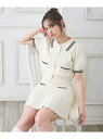 【SALE/18%OFF】襟付ニットカーディガン+ニットミニスカパン/セットアップ INGNI イング トップス ニット ホワイト ネイビー グレー【RBA_E...