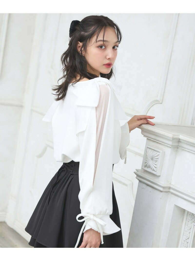 【SALE／25%OFF】【WEB限定】袖シアー＆リボントップス INGNI イング トップス シャツ・ブラウス ピンク ホワイト ブラック レッド【RBA_E】[Rakuten Fashion]のサムネイル