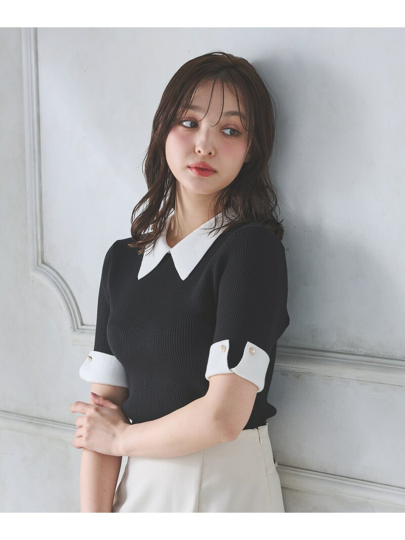 【SALE／20%OFF】配色襟付半袖ニット INGNI イング トップス ニット ブラック ブルー グレー【RBA_E】[Rakuten Fashion]のサムネイル