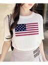 【SALE/63%OFF】【WEB限定】国旗柄ジャガード半袖ニット INGNI イング トップス ニット ホワイト ネイビー【RBA_E】[Rakuten Fa...