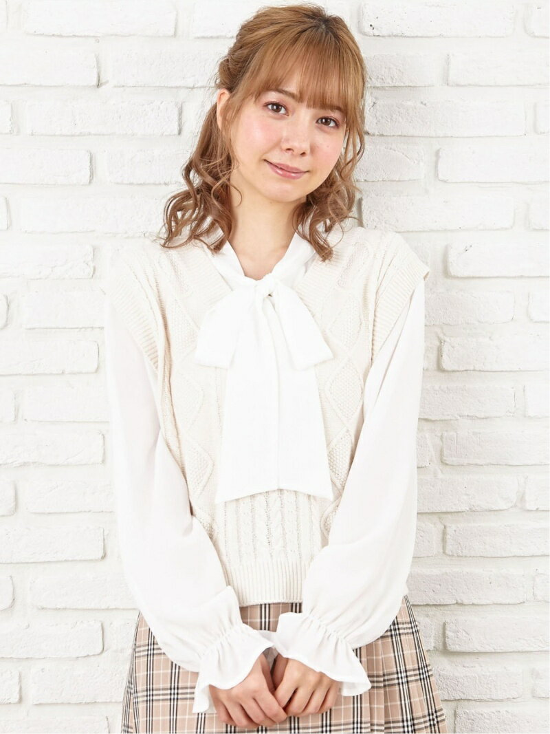 【SALE／74%OFF】7G CO/ACケーブルニットベスト&ボウタイブラウスSET INGNI イング トップス アンサンブル ホワイト ベージュ グリーン ブラウン ピンク【RBA_E】[Rakuten Fashion]のサムネイル