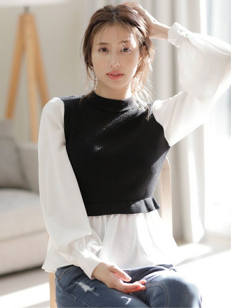 【SALE／69%OFF】12Gボリュームスリーブドッキングニット INGNI イング ニット ニットその他 ブラック ベージュ ブルー ブラウン【RBA_E】[Rakuten Fashion]のサムネイル