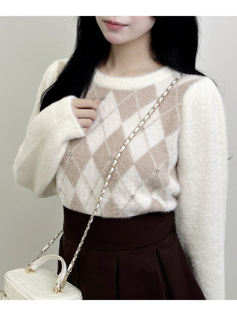 【SALE／16%OFF】12Gビジュ付アーガイル柄フェザーニット INGNI イング トップス ニット ホワイト グレー レッド【RBA_E】[Rakuten Fashion]のサムネイル