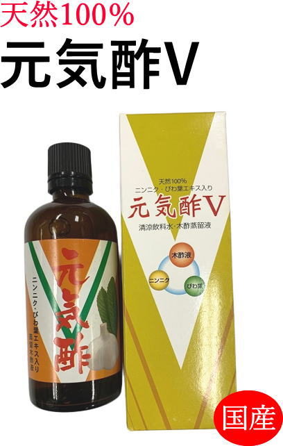 元気酢 V 100ml ニンニク、ビワ葉エキス入り 木酢液 飲む 飲める 酢　国産