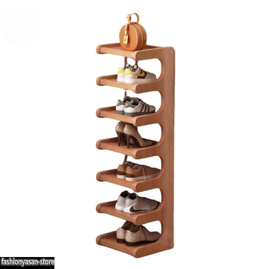 Rakuten - 天然竹製 組み立て不要 シューズラック スリム型 省スペース 大容量（2段~8段可選） 玄関・寝室・ジム用 靴収納棚 安定性・滑り止め設計 靴箱 下駄箱