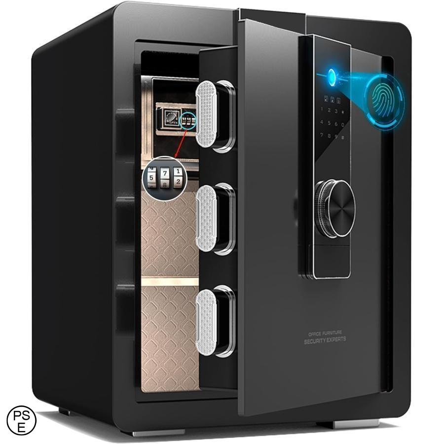 Rakuten - 耐火金庫 金庫 家庭用 鍵付きボックス 金庫 家庭用 耐火 指紋認証 金庫 床?壁に固定可能 小型金庫 ミニ金庫 キャッシュボックス 盗難防止 警報アラーム 家