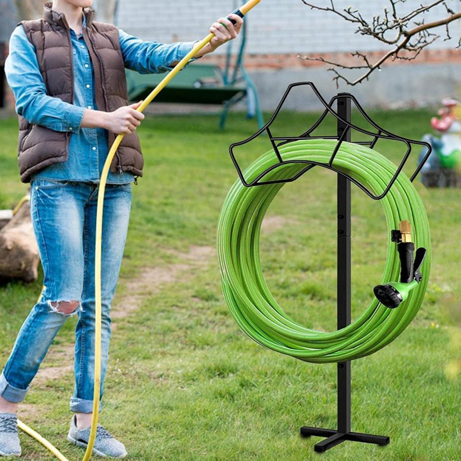 Rakuten - ガーデンホースホルダーハンガー 取り外し可能な金属製ホースラック 金属製ウォーターホーススタンド 屋外の庭の芝生用の自立型ホースリール