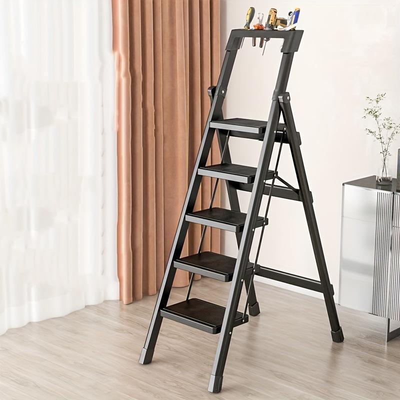 Rakuten - 5段伸縮はしご、折りたたみ式はしご、スタイリッシュ、踏み台、屋内、耐荷重150kg、トレイ付き、折りたたみ式はしご、折りたたみ式はしご、滑り止め付き、安全