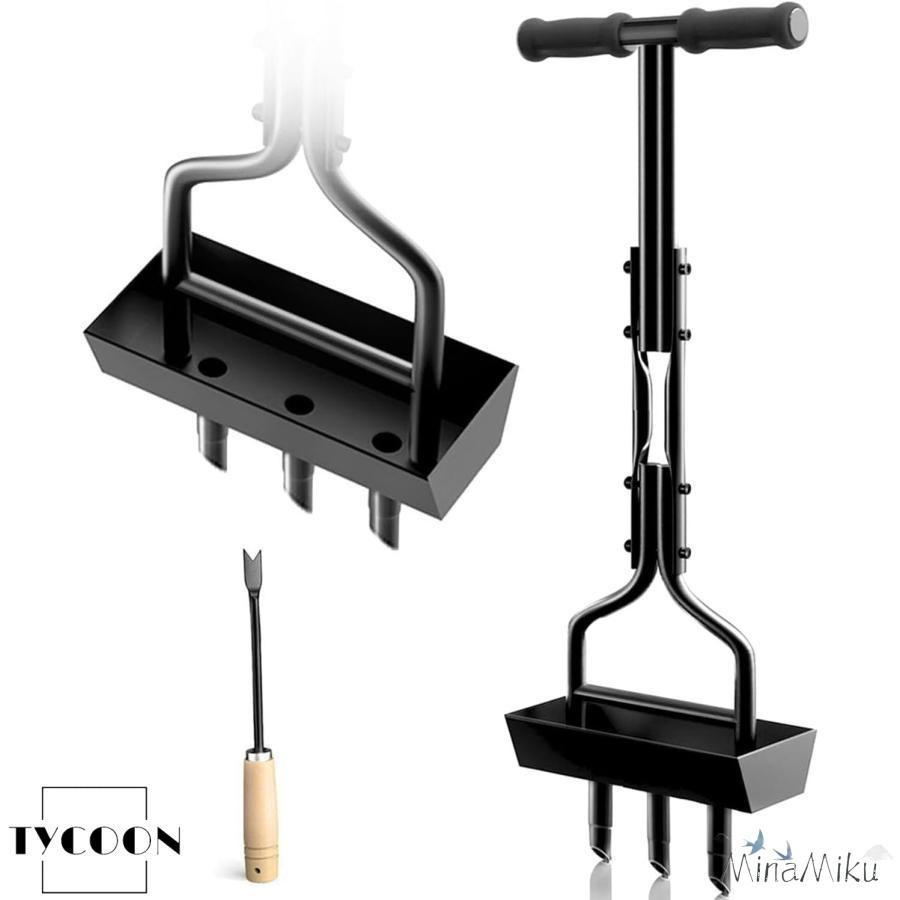 Rakuten - 芝生エアレーター コアリングツール 手動草プラグコアエアレーター 中空スロット3つとフレームトレイ付き 雑草掃除ツール 庭の芝生エアレーションツール 庭の圧