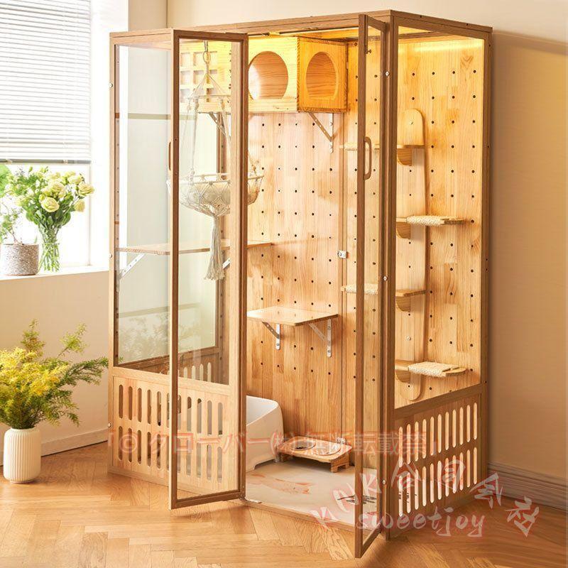 Rakuten - 猫ケージ 木製フレーム 広々 大型 おしゃれ キャットケージ 脱走防止 （株） 留守番 保護 組み立て簡単 多頭飼い 多頭 ペットケージ キャットハウス