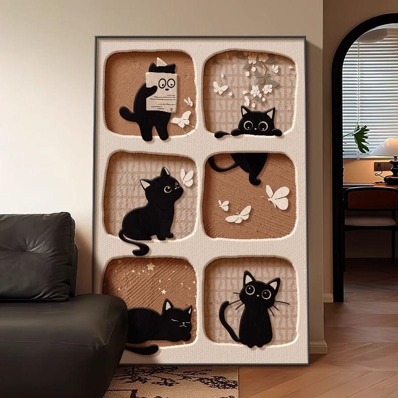 乐天商城 - 和風猫 装飾画 - レトロカートン風 動物壁画 リビング / 玄関 / ソファ背景 複数サイズ選び可能