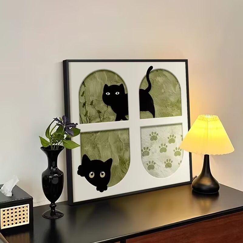 Rakuten - 【猫イラスト】中古風 リビング/ダイニング 装飾画｜フレンチレトロ 癒しアート おしゃれ 壁掛け キャンバス絵 ミニマル