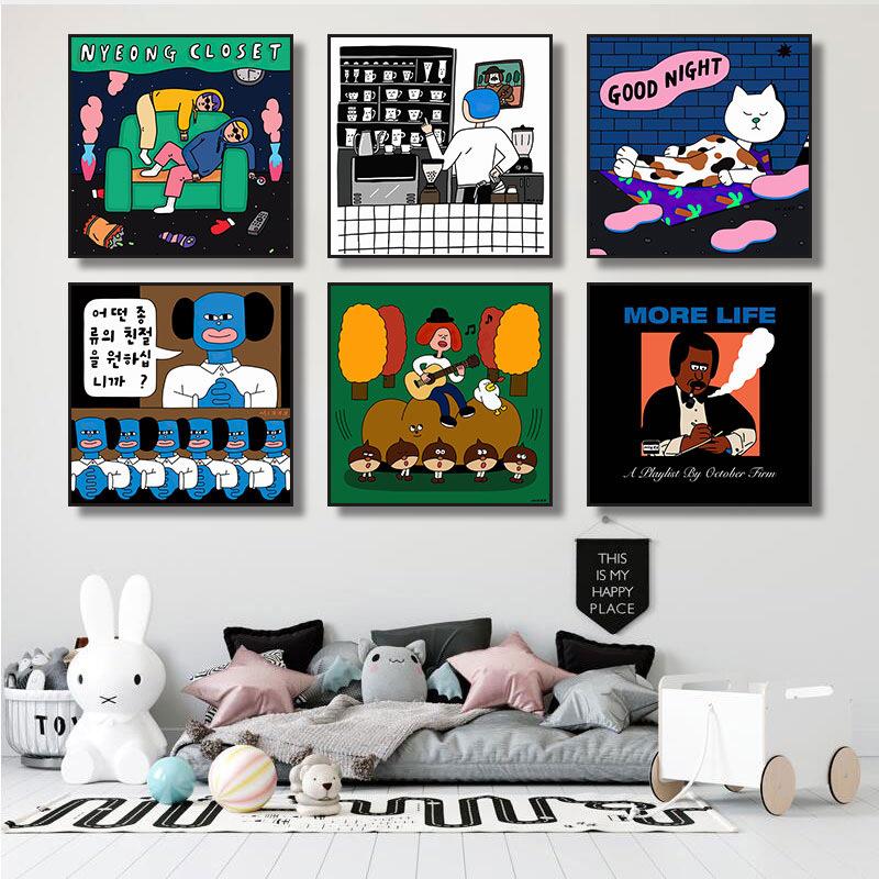 Rakuten - 韓国風 かわいいイラスト壁掛け絵 | インスタ映え リビング・寝室用 ソファ背景アート