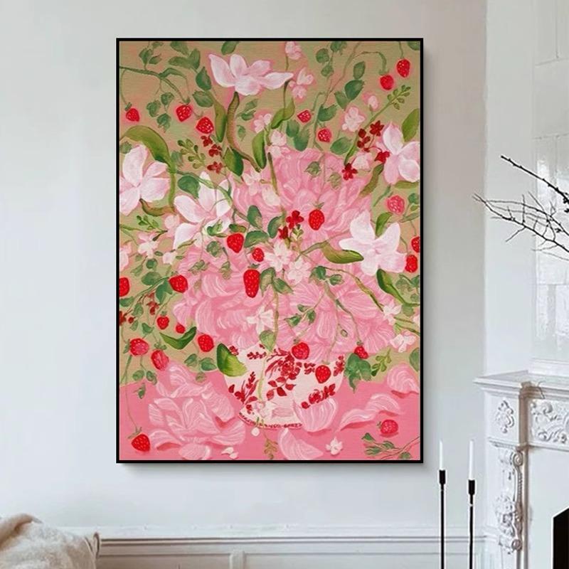 乐天商城 - 【野獣派風格】抽象絵画 アメリカンヴィンテージフラワー ソファー背景用壁掛け絵 壁掛け・据え置き両用