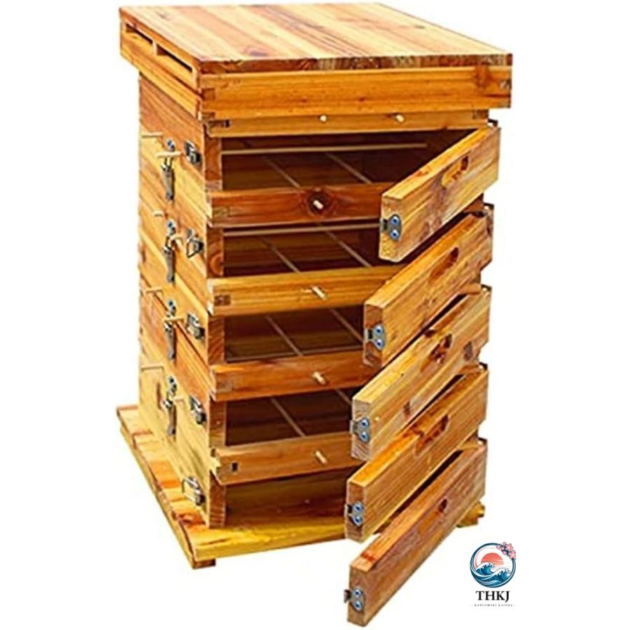 蜜蜂巣箱 ミツバチ 巣箱 重箱式 養蜂箱 杉材 蜂ハイブ 格子箱 煮蝋 蜜蜂飼育箱 巣枠不要 自然造蜜 防水性と防食性 5階/5窓