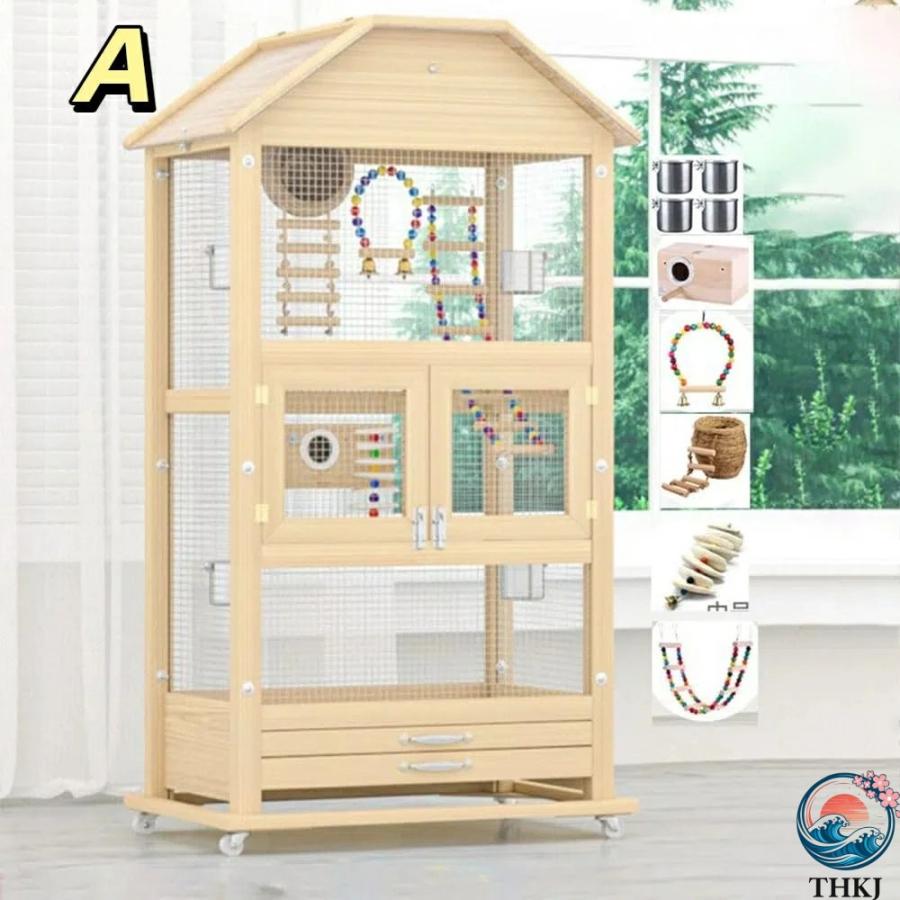 5pcs鳥の バード 大型木製 文鳥 カゴ 高さ130cm 鳥かご セキセイインコ 餌入れ 金の鳥籠 ?? 耐久性は 通気性は 2段 ゲージ 鳥 キャスター おもちゃ 鳥用 ゲージ