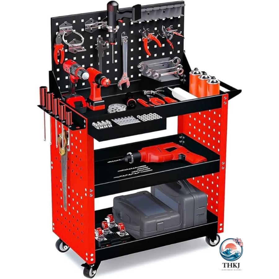 乐天商城 - ツールワゴン キャスター付き カート キャリーワゴン ツールワゴン ツールカート 工具ワゴン 工具カート 3段 キャスター付 ドライバーホール メッシュパネル 側