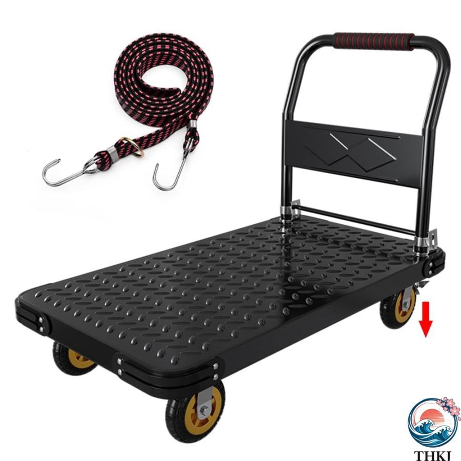Rakuten - 台車 折りたたみ 大型業務用 ストッパー付き 静音 スチール製 手押し台車 キャスター付き 静音 コンパクト台車 キャリーカート 手押し台車 持ち運び (ブラック