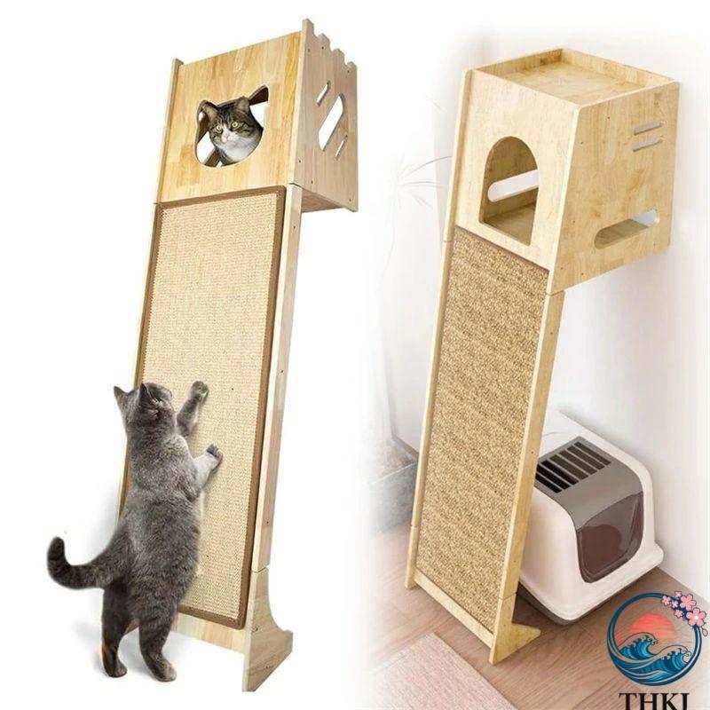 キャットタワー 木製 猫爪とぎ 無垢材 窓 猫タワー 木登りタワー 据え置き 高さ150cm 猫部屋 爪研ぎ付き 耐荷重70kg 多頭飼い 麻紐 猫ツリー 爪研ぎポール 省ス
