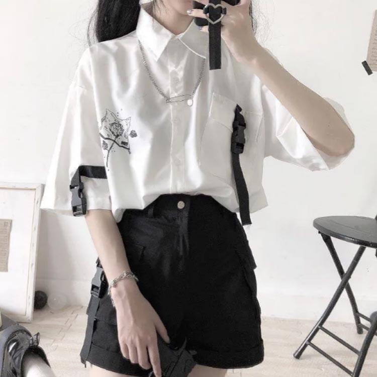 量産型 地雷系 女子 セットアップ レディース 2点セット 病み可愛い かわいい ゆったり トップス パンツ 薄手 シャツ 春 秋 夏 可愛い 通学 通勤 衣装 学生 中学生 高校生 原宿系 サブカル系 おしゃれ パンツ 女装 カジュアル ダンス 2