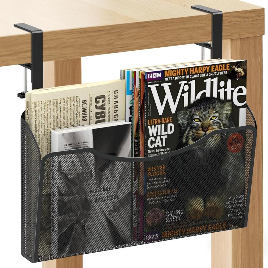 乐天商城 - テーブル下収納ラック 机の下収納 デスクサイド クランプ式 テーブルサイドポケット 省スペース ノート/雑誌/メニュー/ファイル デスク収納スタンド 自宅 オフィ