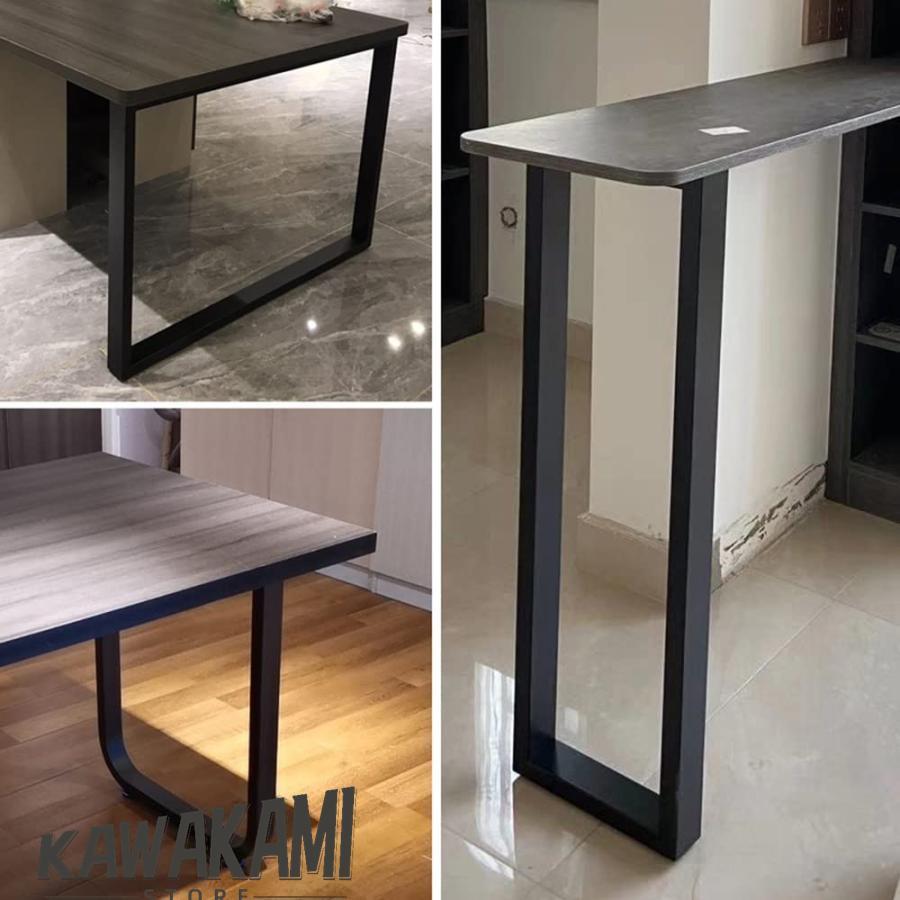 DIY 金属製 テーブル脚 パーツ 黒 2本セット ローテーブル用レッグ 鉄脚 角枠脚 幅...