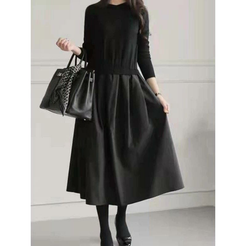 Rakuten - 在庫処分黒ワンピース黒ワンピースレディースコーデおしゃれきれいめ40代50代無地ワンピースロング丈長袖丸首ゆったり