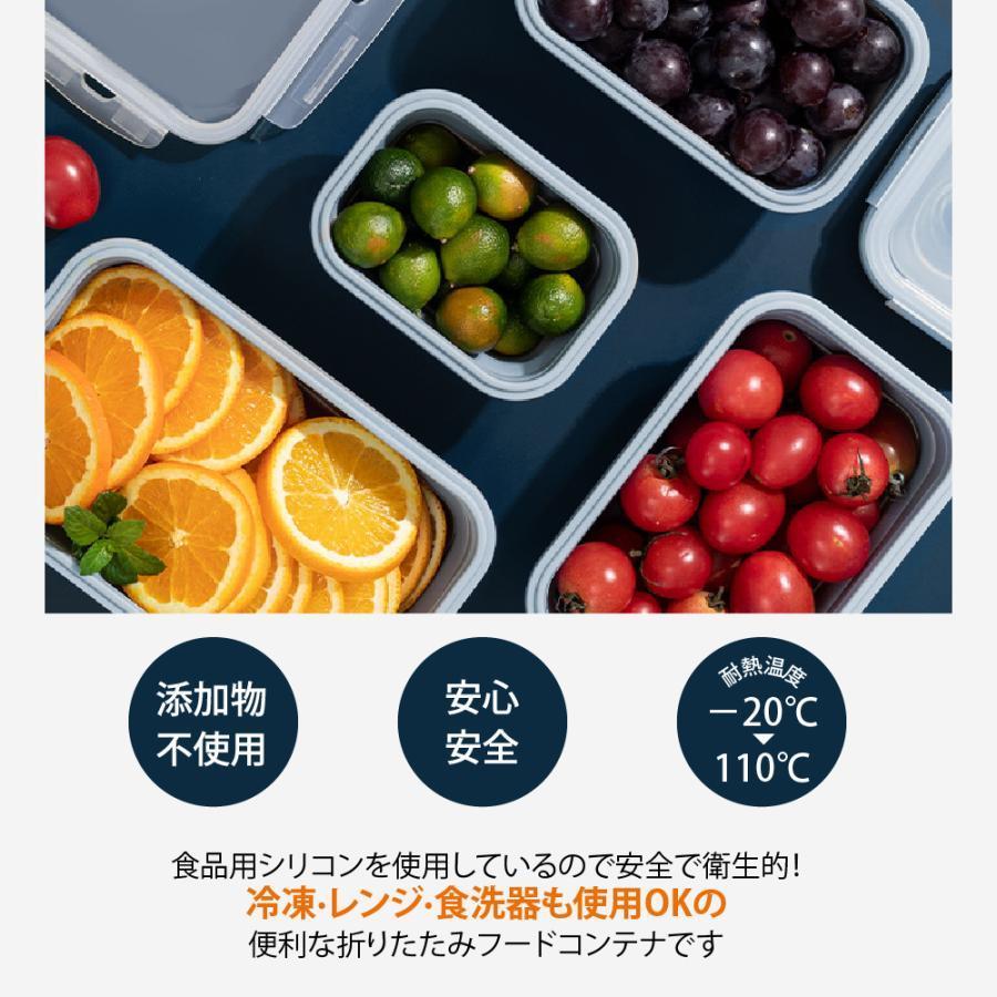 initializmの【3点セット】折りたたみフードコンテナ 冷凍・電子レンジOK 密閉 密封 耐熱 漏れない ランチボックス お弁当箱 保存容器 タッパー シリコンラバー 食洗機可｜アングル3