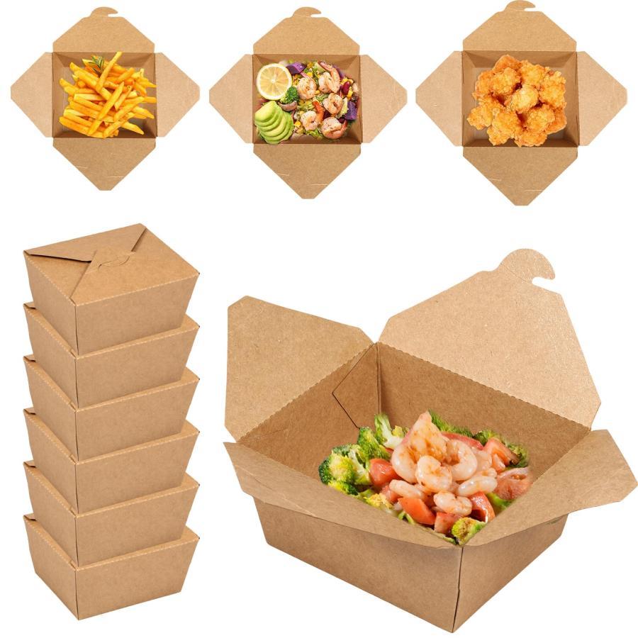 【仕様】材質：食品グレードクラフト紙+防水・耐油コーティング。数量: 50 個。容量：約800ml。製品サイズ：上部13cm×10.5cm、下部11.1cm×9cm、高さ6.5cm / 2.56インチ。【環境保護】この製品は食品グレードのクラフト紙原料と防水性と耐油性のコーティングで作られており、塩素を含まない製造プロセスを使用しています。リサイクル可能で分解可能で、環境に有益です。【耐熱性と漏れ防止設計】これらのボックスは内側に防水性と耐油性のコーティングが施されている特別に設計されており、油っぽい食品を液体が浸透することなく保持できます。スナップオン蓋の設計により、漏れを効果的に防ぎます。お食事は安全に梱包されます。【食品保存】これらのテイクアウトボックスは食品を新鮮に保つのに最適で、フライドチキンナゲット、フライドポテト、ケーキ、パン、麺類、サラダ、サンドイッチ、ラップ、寿司、おにぎり、その他の珍味を包装でき、冷蔵やテイクアウトに適しています。残飯の処理。また、ミールボックスに代わる環境に優しい代替品でもあります。【ケータリングに】パーティーの主催【仕様】材質：食品グレードクラフト紙+防水・耐油コーティング。数量: 50 個。容量：約800ml。製品サイズ：上部13cm×10.5cm、下部11.1cm×9cm、高さ6.5cm / 2.56インチ。【環境保護】この製品は食品グレードのクラフト紙原料と防水性と耐油性のコーティングで作られており、塩素を含まない製造プロセスを使用しています。リサイクル可能で分解可能で、環境に有益です。【耐熱性と漏れ防止設計】これらのボックスは内側に防水性と耐油性のコーティングが施されている特別に設計されており、油っぽい食品を液体が浸透することなく保持できます。スナップオン蓋の設計により、漏れを効果的に防ぎます。お食事は安全に梱包されます。【食品保存】これらのテイクアウトボックスは食品を新鮮に保つのに最適で、フライドチキンナゲット、フライドポテト、ケーキ、パン、麺類、サラダ、サンドイッチ、ラップ、寿司、おにぎり、その他の珍味を包装でき、冷蔵やテイクアウトに適しています。残飯の処理。また、ミールボックスに代わる環境に優しい代替品でもあります。【ケータリングに】パーティーの主催