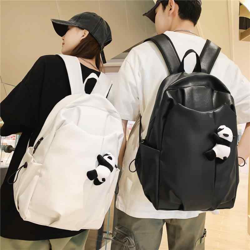 リュックサック 大容量 きれいめ レザー バックパック ビッグサイズ メンズ レディース リュック 黒 白 無地 パンダ ぱんだ ぬいぐるみ付 個性的 こなれ感 大人カジュアル 大学生 学校 通学 スクールバッグ たくさん入る 韓国系 撥水 使いやすい