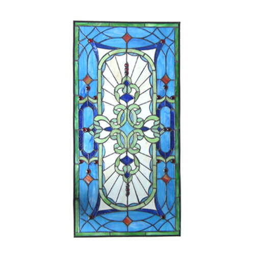ステンドグラス パネル アンティーク風 装飾ガラス 雑貨 おしゃれ 青系 W425×H885×T10 INK-1103011H